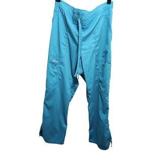Cherokee Workwear Teal Blue Cargo Scrub Pants Petite Drawstring Waist Utility